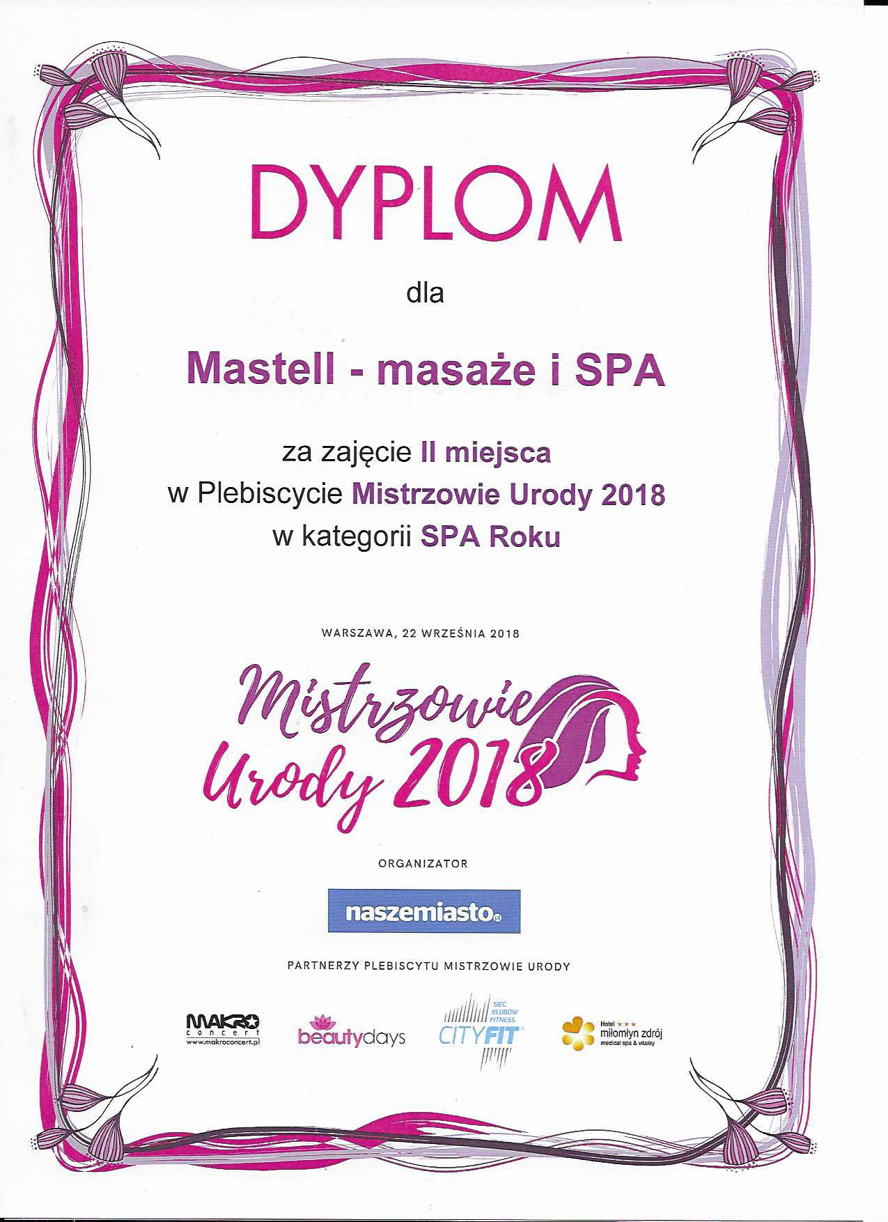 Naszemiasto.pl - Mastell massage & day spa laureatem plebiscytu Mistrzowie Urody 2018